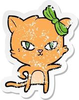 distressed sticker of a cute cartoon cat vector