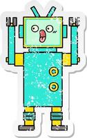 distressed sticker of a cute cartoon robot vector