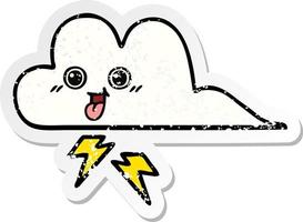 distressed sticker of a cute cartoon storm cloud vector