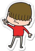 sticker of a cartoon boy with untidy hair vector