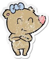 distressed sticker of a female bear cartoon vector