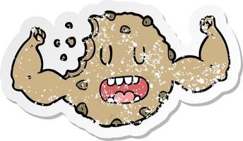 distressed sticker of a cartoon strong cookie vector