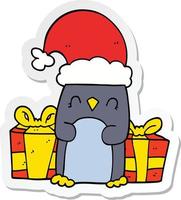 pegatina de un lindo pingüino navideño vector