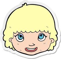 pegatina de un rostro femenino feliz de dibujos animados vector