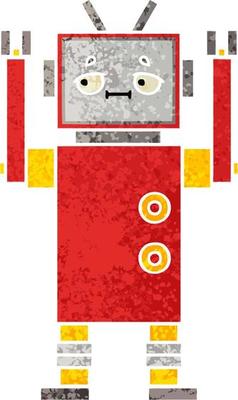 retro illustration style cartoon robot