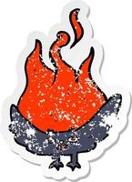 retro distressed sticker of a cartoon flaming halloween bat vector