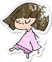 distressed sticker cartoon of cute kawaii girl vector