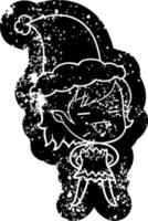 cartoon distressed icon of a undead vampire girl wearing santa hat vector