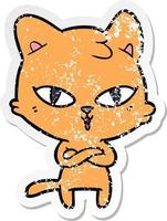 distressed sticker of a cartoon cat vector