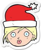 sticker of a cartoon woman wearing christmas hat vector