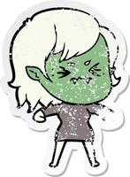 distressed sticker of a annoyed cartoon vampire girl vector