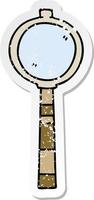 distressed sticker of a quirky hand drawn cartoon magnifying glass vector