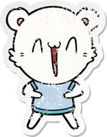 distressed sticker of a happy polar bear cartoon vector