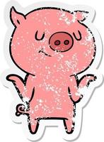 distressed sticker of a happy cartoon pig vector