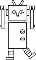 line drawing cartoon happy robot vector