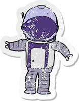 retro distressed sticker of a cartoon astronaut vector