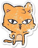 distressed sticker of a cartoon cat vector