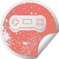 distressed circular peeling sticker symbol game controller vector