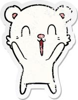 distressed sticker of a happy cartoon polar bear vector