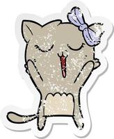 distressed sticker of a cartoon cat vector