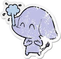 distressed sticker of a cute cartoon elephant spouting water vector