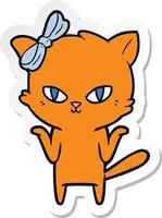 sticker of a cute cartoon cat vector