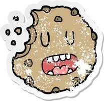 distressed sticker of a cartoon cookie vector