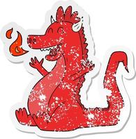 distressed sticker of a cartoon happy dragon vector