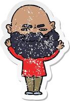 distressed sticker of a cartoon man with beard frowning vector