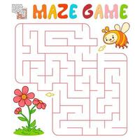 Maze puzzle game for children. Maze or labyrinth game with bee. vector