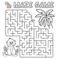 Maze puzzle game for children. Outline maze or labyrinth game with gorilla. Monkey and bananas vector