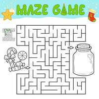 Christmas Maze puzzle game for children. Outline maze or labyrinth game with christmas Candy. vector
