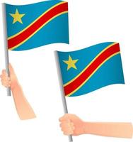 icono de la bandera de la república democrática del congo en la mano vector