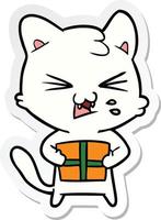 sticker of a cartoon hissing cat vector