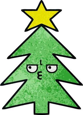 retro grunge texture cartoon christmas tree