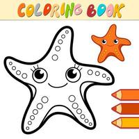 Coloring book or page for kids. Starfish black and white vector