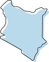 Stylized simple outline map of Kenya icon. Blue sketch map of Kenya vector illustration