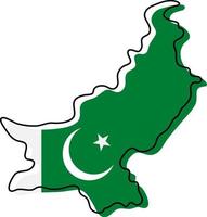 Stylized outline map of Pakistan with national flag icon. Flag color map of Pakistan vector illustration.