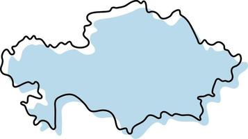 Stylized simple outline map of Kazakhstan icon. Blue sketch map of Kazakhstan vector illustration