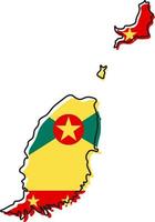 Stylized outline map of Grenada with national flag icon. Flag color map of Grenada vector illustration.