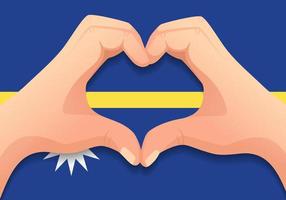 bandera de nauru y forma de corazón de mano vector