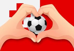 tonga, pelota de fútbol, y, mano, forma corazón vector