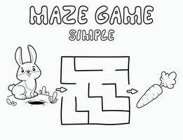 Simple Maze puzzle game for children. Outline simple maze or labyrinth game with rabbit. vector