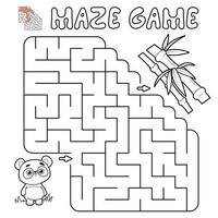 Maze puzzle game for children. Outline maze or labyrinth game with panda. vector