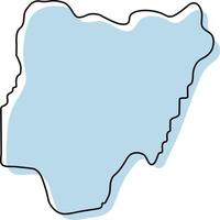 Stylized simple outline map of Nigeria icon. Blue sketch map of Nigeria vector illustration