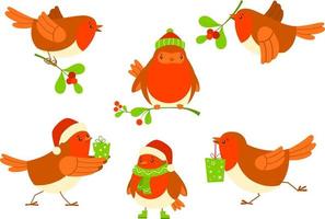 conjunto de pájaros de navidad. Ilustración de vector de petirrojo de Navidad