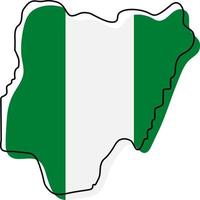 Stylized outline map of Nigeria with national flag icon. Flag color map of Nigeria vector illustration.