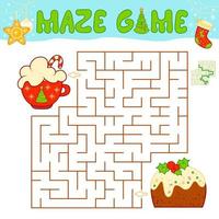 Christmas Maze puzzle game for children. Maze or labyrinth game with Christmas cake. vector