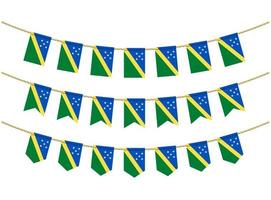 Solomon Islands flag on the ropes on white background. Set of Patriotic bunting flags. Bunting decoration of Solomon Islands flag vector