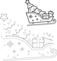 Dot to dot Christmas puzzle for children. Connect dots game. Christmas sled vector